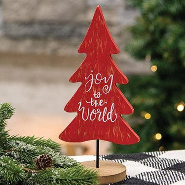 Joy To The World Wood Tree Cutout Sitter - The Fox Decor